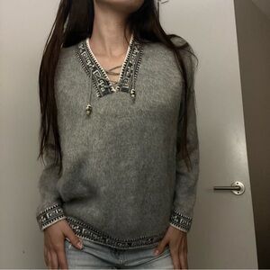 Gray moher Wool Patterned Women's Sweater